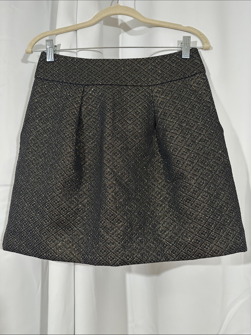 LOFT Bronze Metallic Jacquard Mini Skirt Size 4 Holiday Party A-Line Skirt